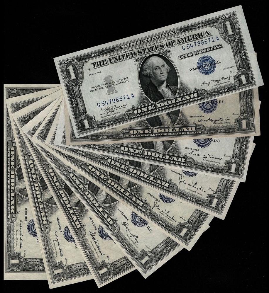 Complete Set 1935 $1 Silver Certificates Plain A B C D E F G H & NICE!!!