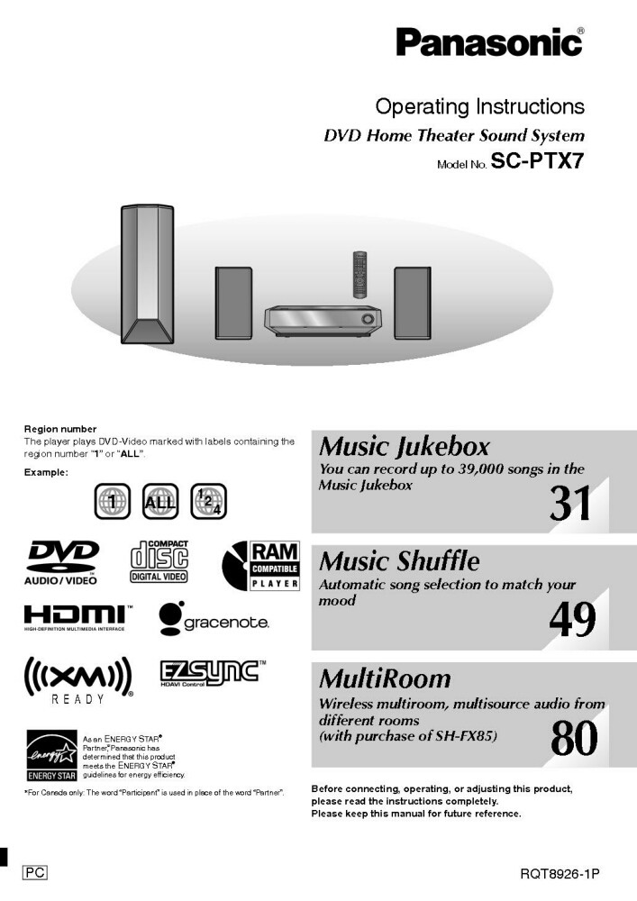 Panasonic SA-PTX7 Home Theater System Owners Instruction Manual