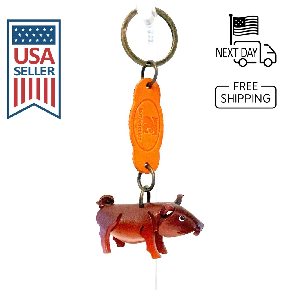 Pig (Brown) Handmade Leather Keyring