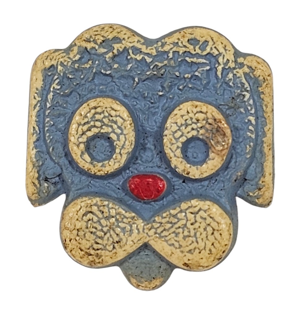 Vintage Retro Plastic Blue Dog Head Button w/ Metal Shanks