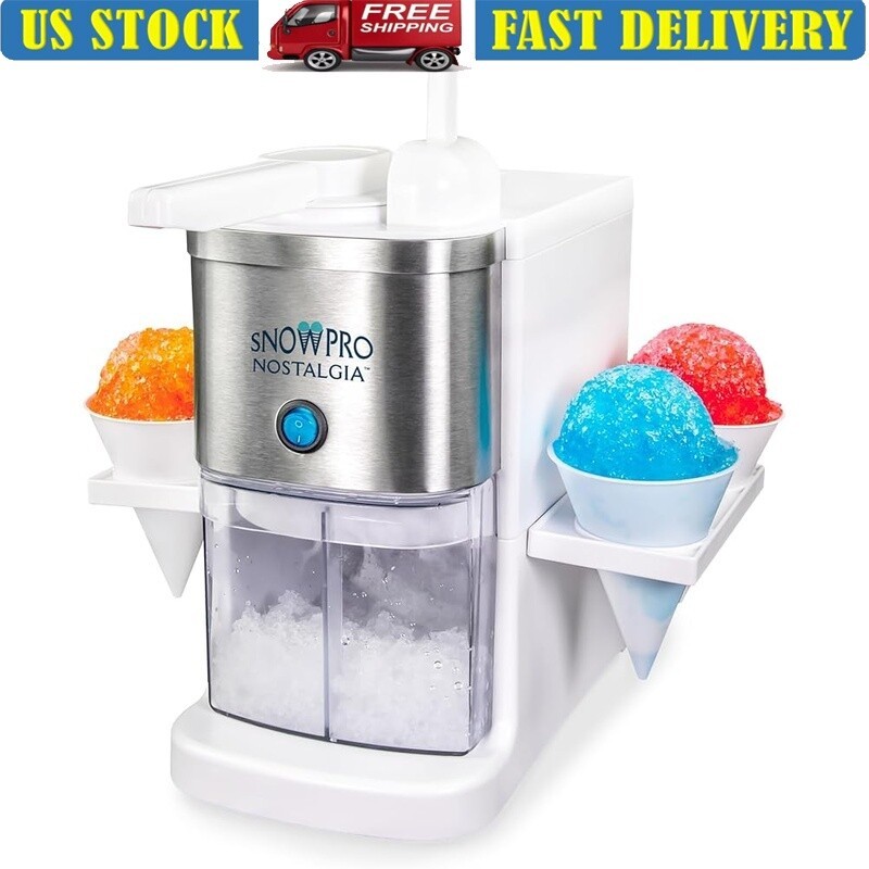 Electric Shaved Ice & Snow Cone Maker 64oz Stainless 4lb Stainless Easy Cleaning