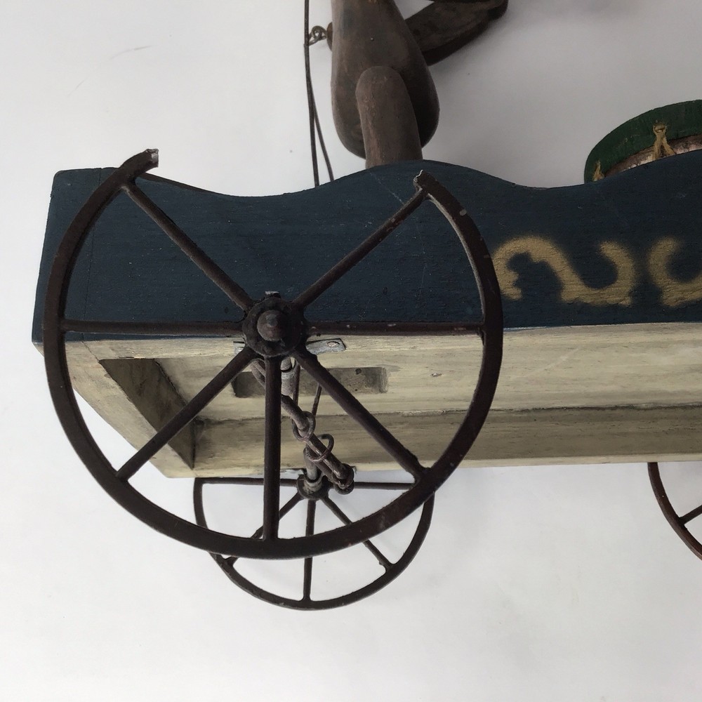 Bear Drumming Pull Toy Wood and Metal Wagon