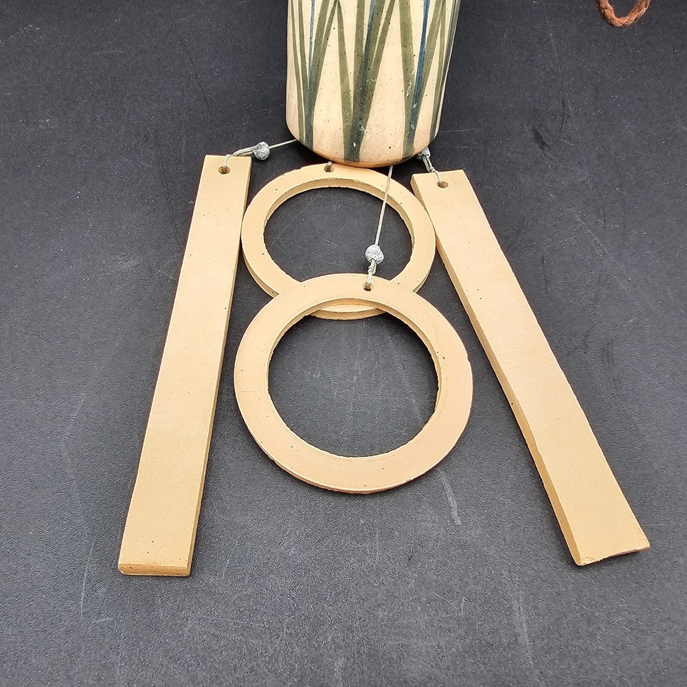 Studio Art Pottery Cattail Wind Chime Hand Made Signed Hand Painted Small