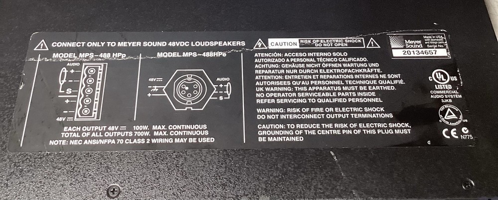 Meyer Sound MPS-488HPp 48VDC Power Supply Unit Only