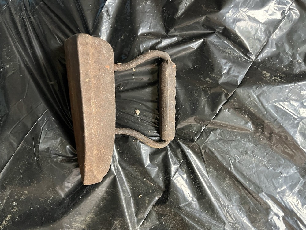 Antique Metal Flat Iron with Decorative Handle Coal Powered Brown