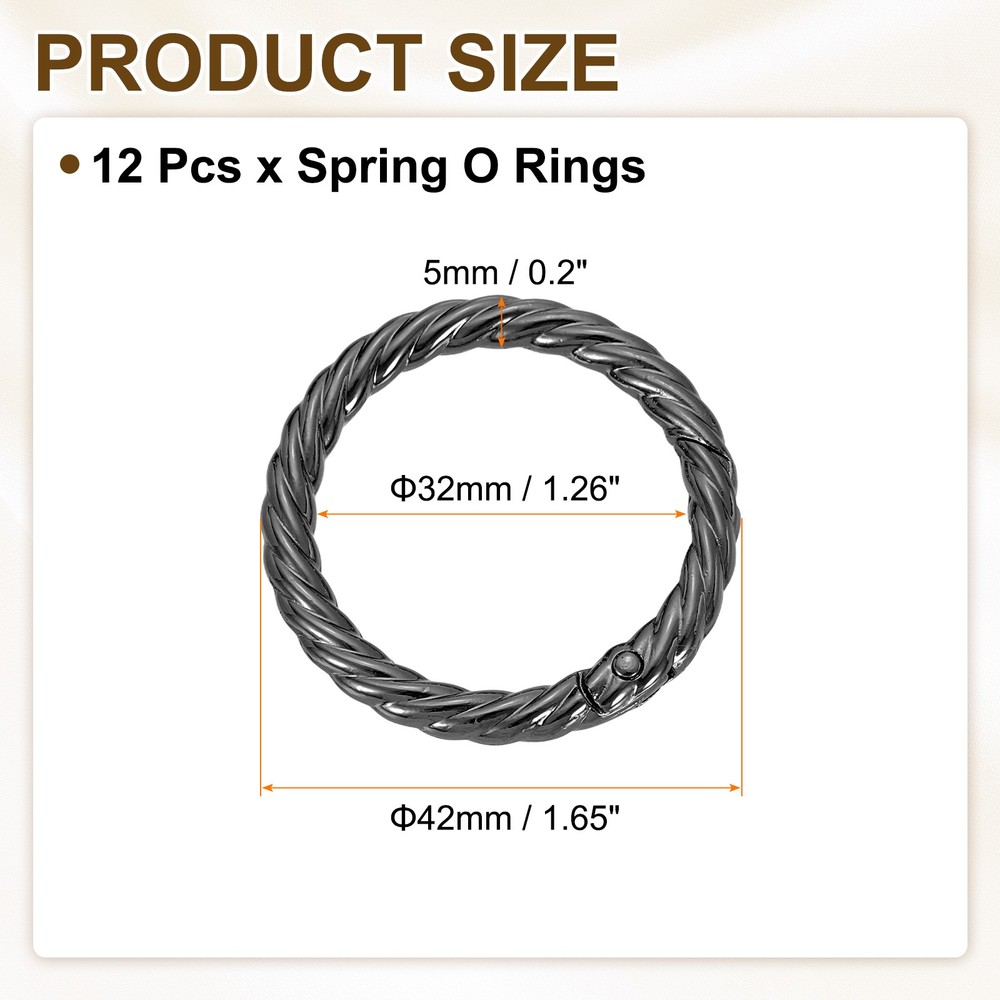 12pcs Spring O Rings 1 1/4" Round Trigger Metal Snap Hook Key Ring Gun Black