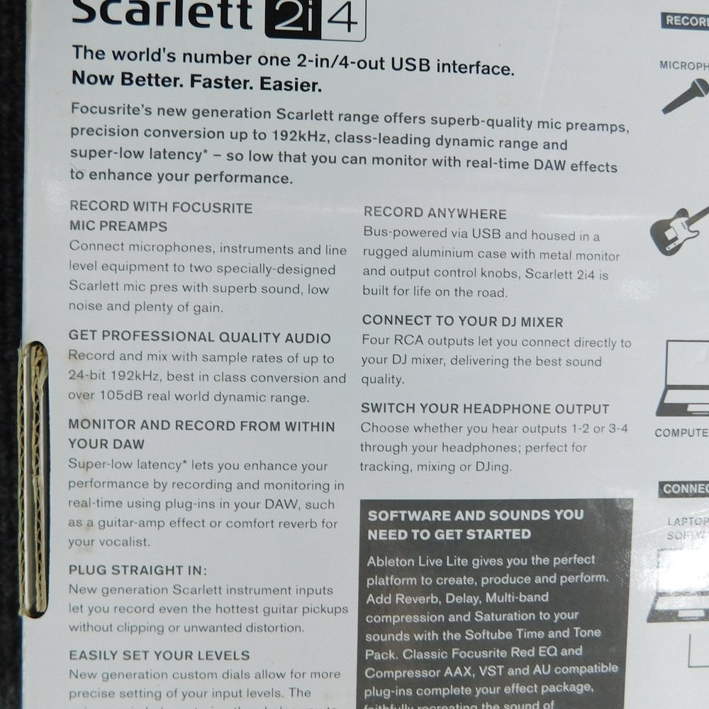 Focusrite Scarlett 2i4 Digital Recording Interface USB Audio Musicians DJs Box