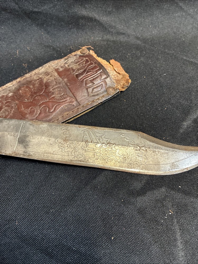 Vintage Engraved Cervantes OAX Mexico Eagle Handle Bowie Knife