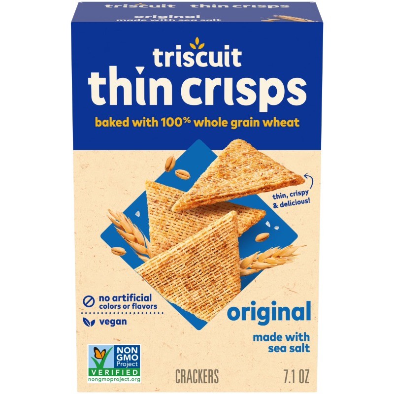 (4 pack) Triscuit Thin Crisps Original Whole Grain Wheat Crackers, Vegan Snacks