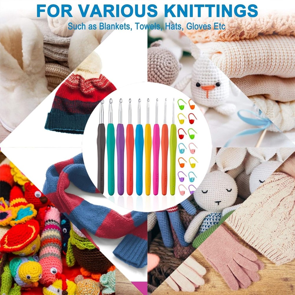 Multi-Size Crochet Hook Set 9 pcs, Ergonomic Design, Colorful & Comfortable!
