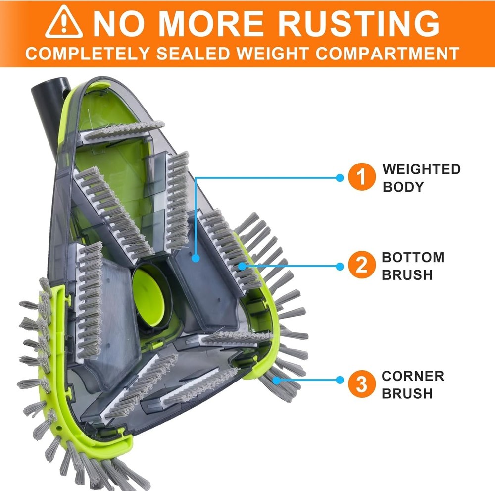 Upgrade Your Pool Cleaning - Triangular Vacuum Head with Side Brush & 2 Adapters