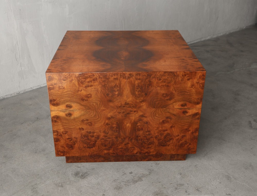Mid Century Burl Cube Table by Milo Baughman
