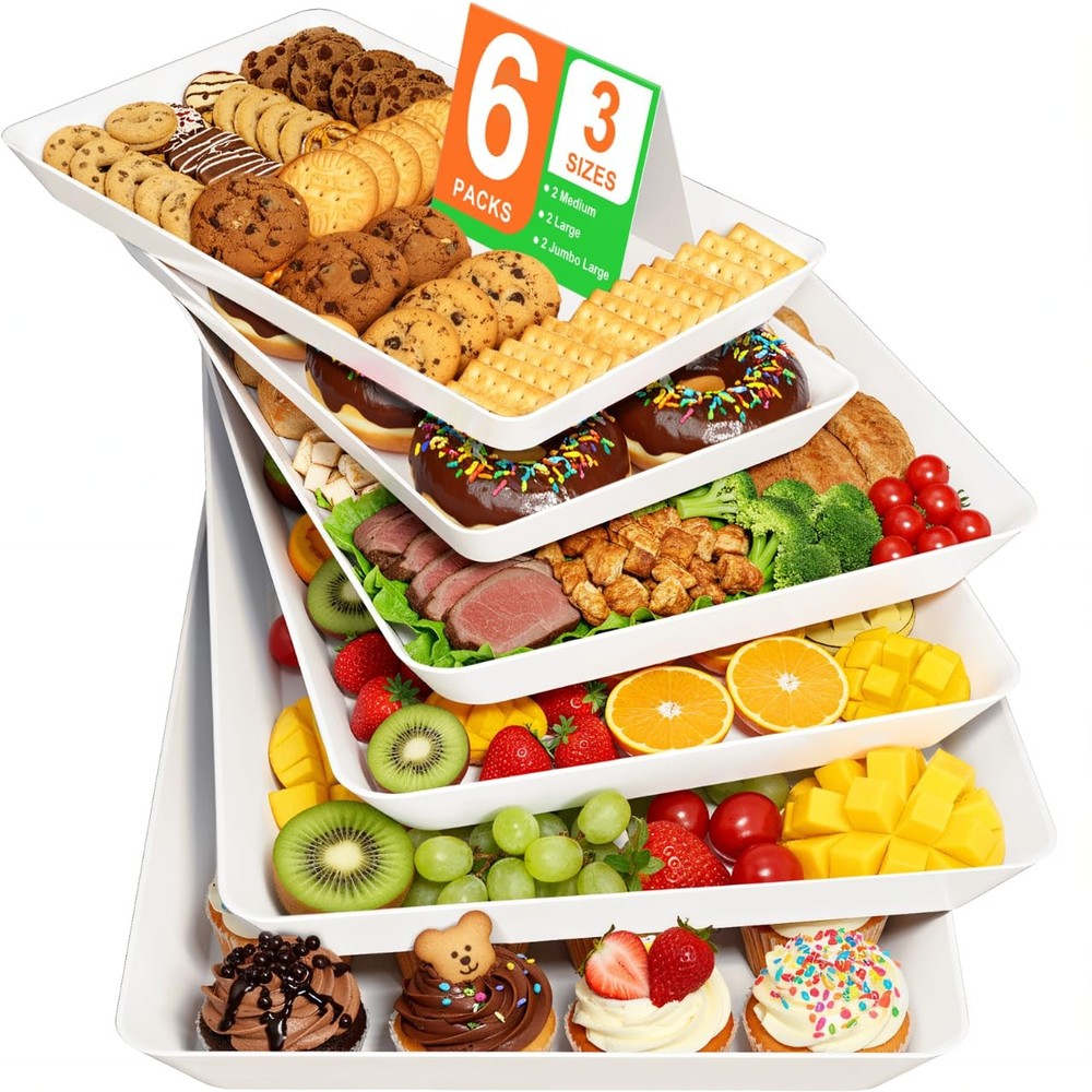 SmartTrends 6-Pack Serving Tray for Parties, Platter in 3 Sizes White