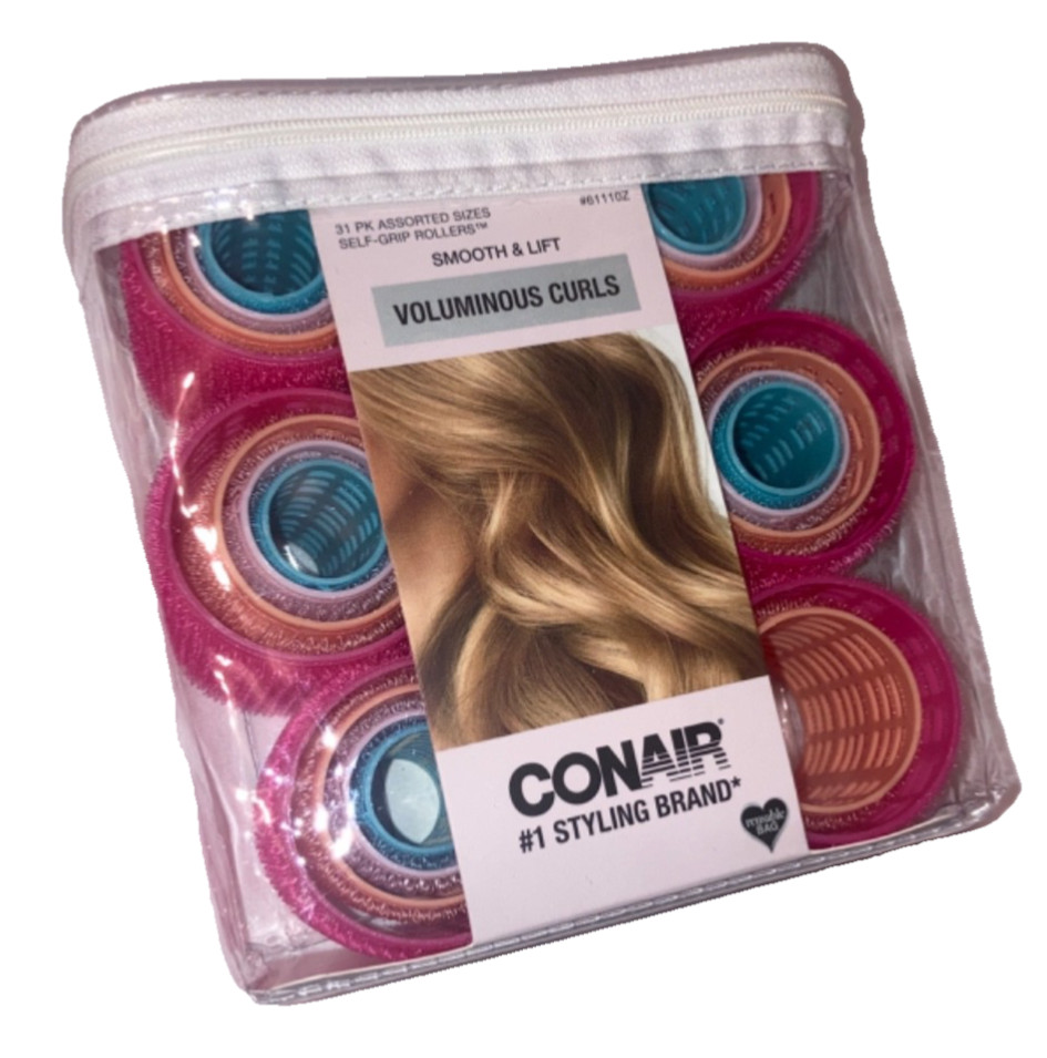 Conair Voluminous Curls 31 Pk Assorted Sizes Self Grip Rollers New