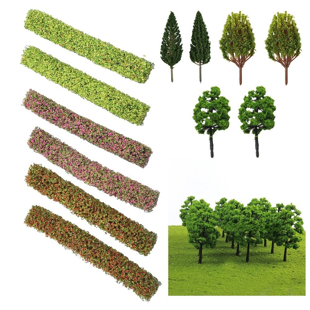 Miniature Landscaping Set 9 Shrub Strips & 6 Model Trees for Creative Projects
