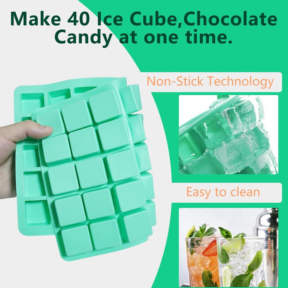 2 Pack Square Chocolate Silicone Mold，40-Cavity 40-Cavity, Green