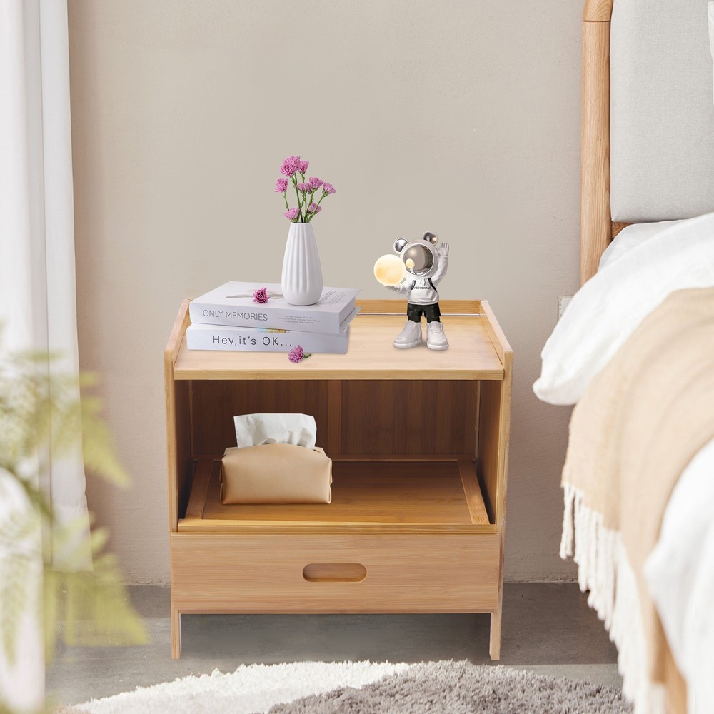 Bedside Table, Sofa Side Table, Wood Color Bedside Cabinet with Drawer