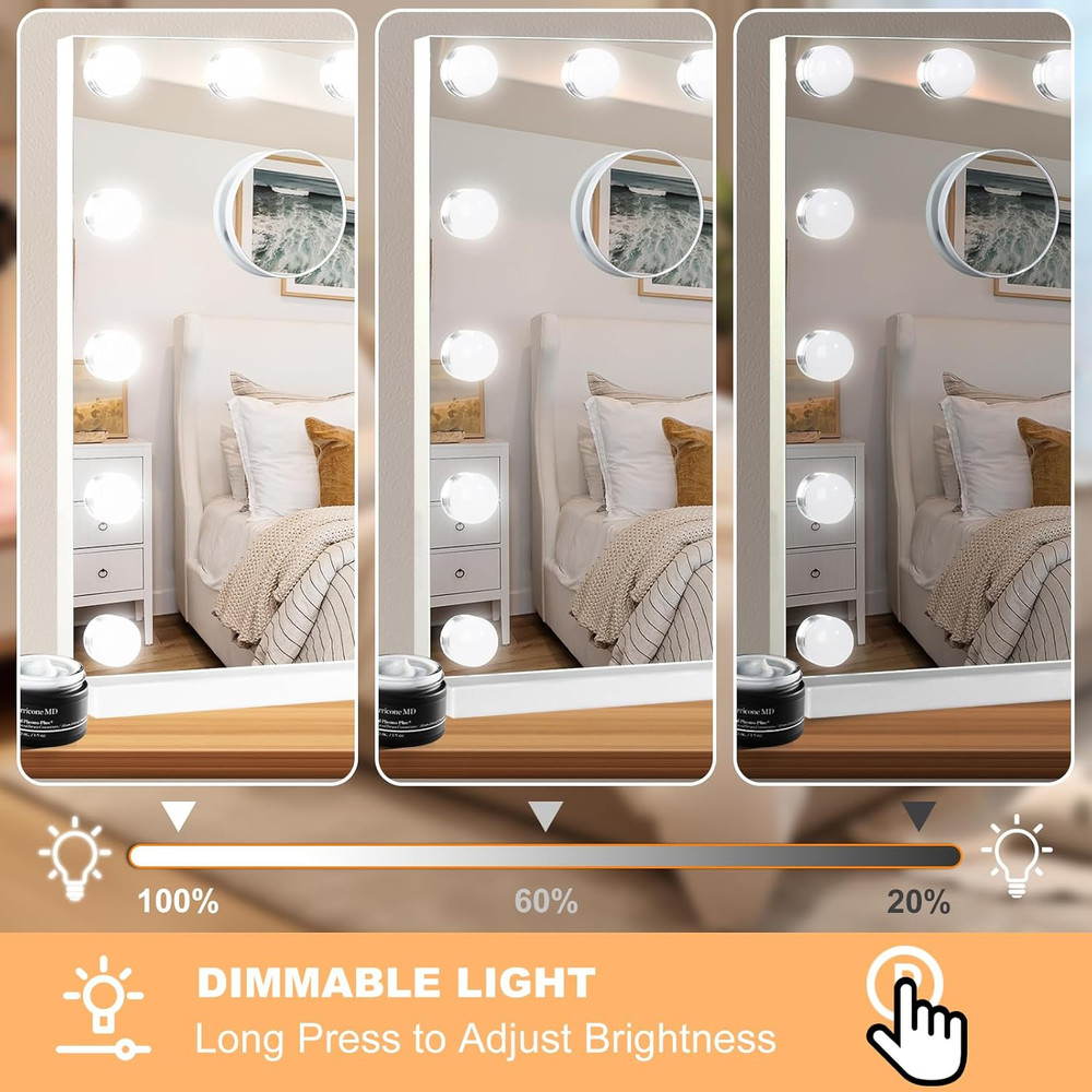 Hollywood Lighted Vanity Mirror with 15 Dimmable Bulbs and 10X Magnification