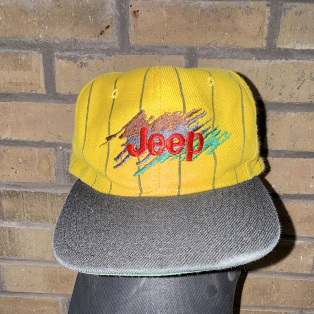 Vintage 90s Jeep Yellow Snapback Hat with Multicolor Logo
