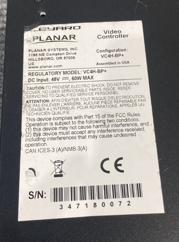 Planar Leyard VC4H-BP+ 750-2172-03 Video Controller