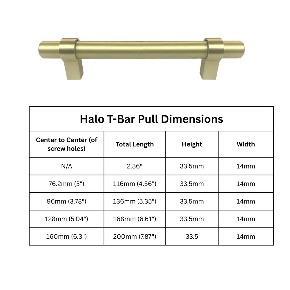 Cabinet Pulls Modern T-Bar 128mm Matte Gold Decorative Kitchen Bath Handle