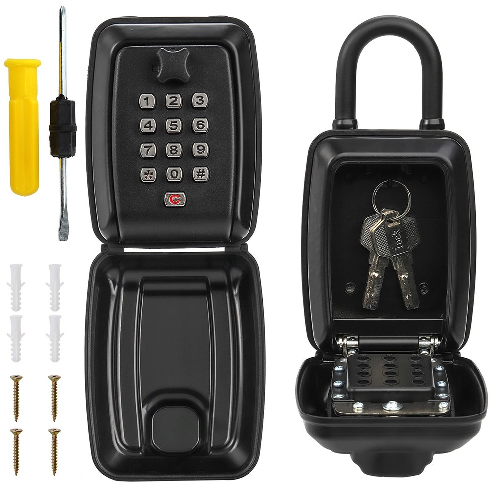 Key Lock Box Outside Waterproof 12 Digit Push Button Combination Removable