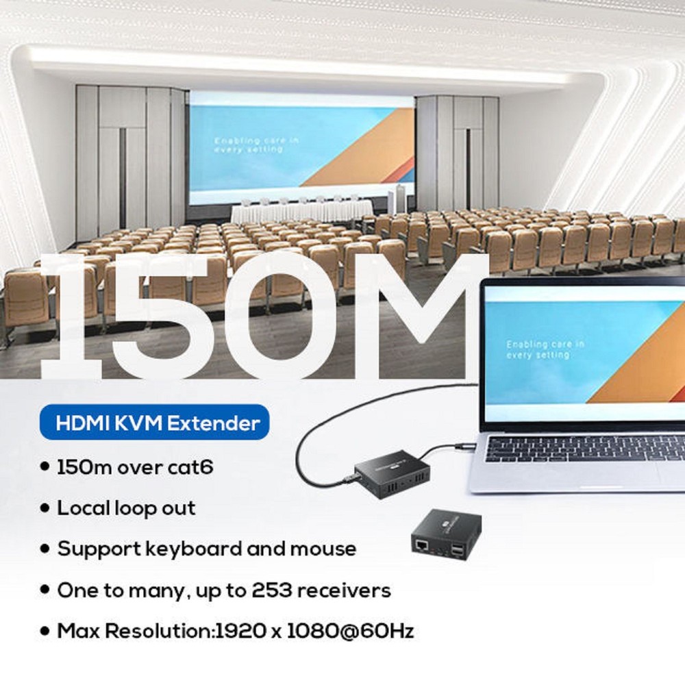 150M USB HDMI KVM Extender Adapter over IP Cat5e/6 Cable Support one TX Multi RX