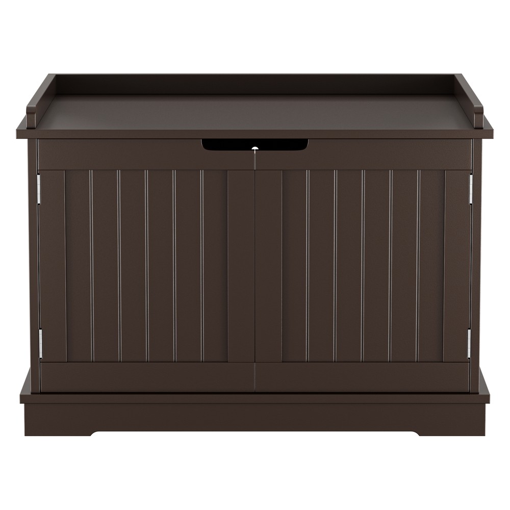 Cat Washroom Litter Box Cabinet Storage Bench Side Table with Doors Light Brown