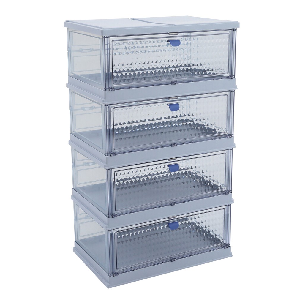 4 Tier Plastic Folding Storage Bins 35" Stackable Storage Drawer w/Magnetic Door