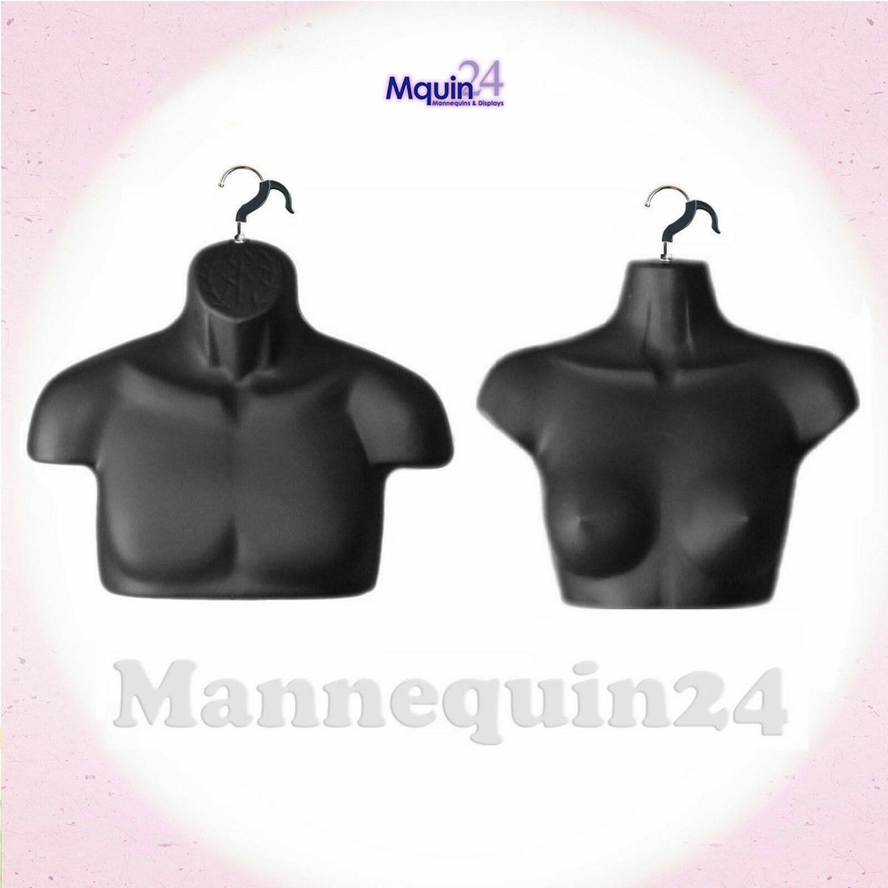 1 Set Male & Female Chest Torso Mannequin Forms - Black