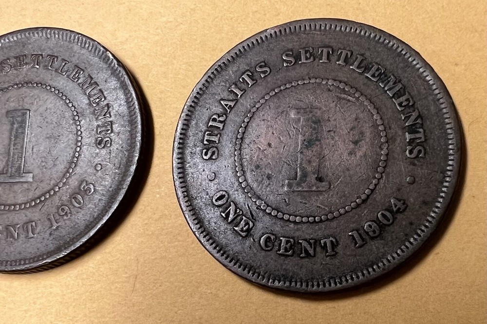 1903 and 1904 Straits Settlements One Cent, Two Coins