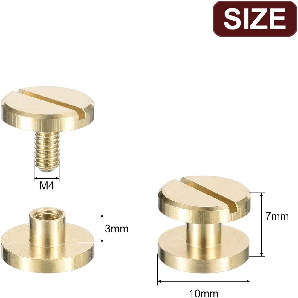 30Pack Brass Chicago Screws 3x10mm Post Nail Stud Rivets for Leather Craft