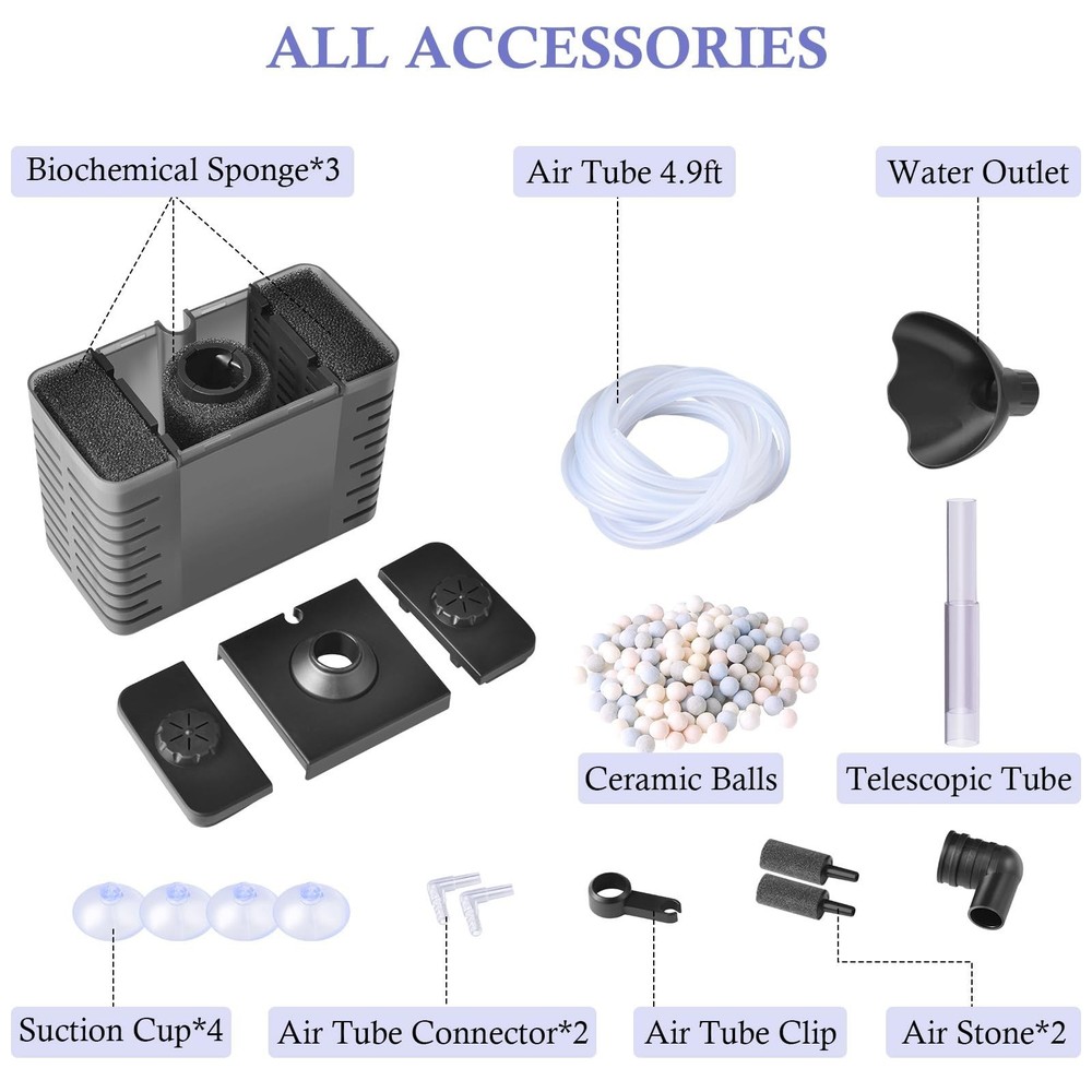 Dirvin Aquarium Filter, Removable Powerful Internal Fish Tank Filter with 130...