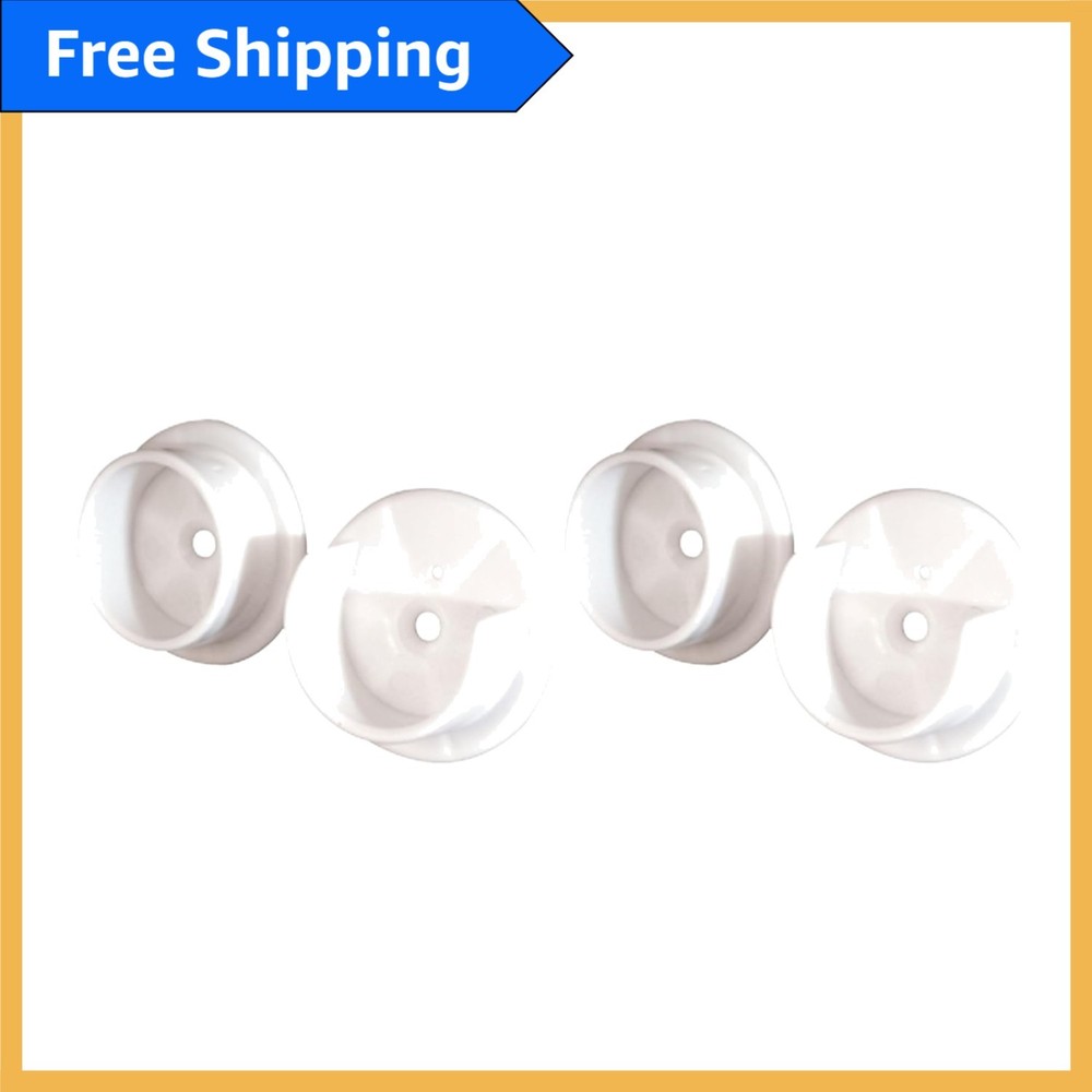 1-3/8 in Wall Mount Closet Pole Socket Ends - Pack of 2, Durable White Plastic