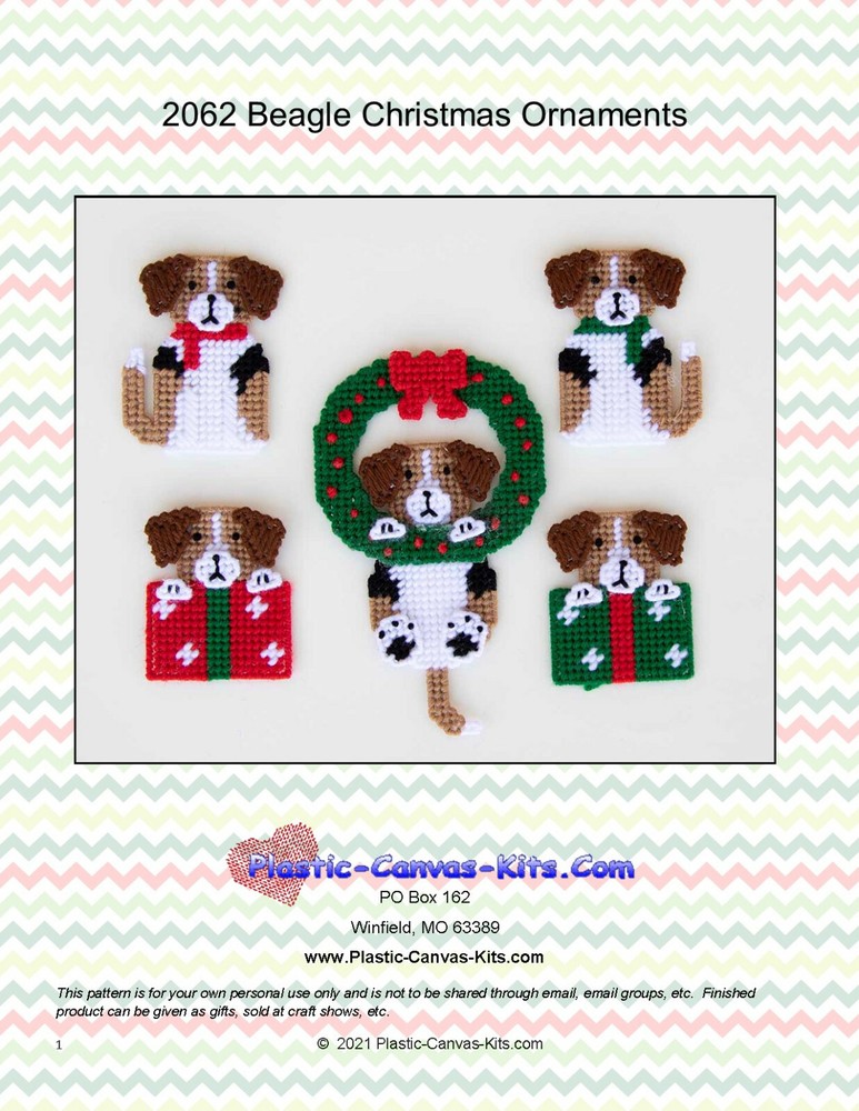 Beagle Christmas Ornaments- Plastic Canvas Pattern or Kit