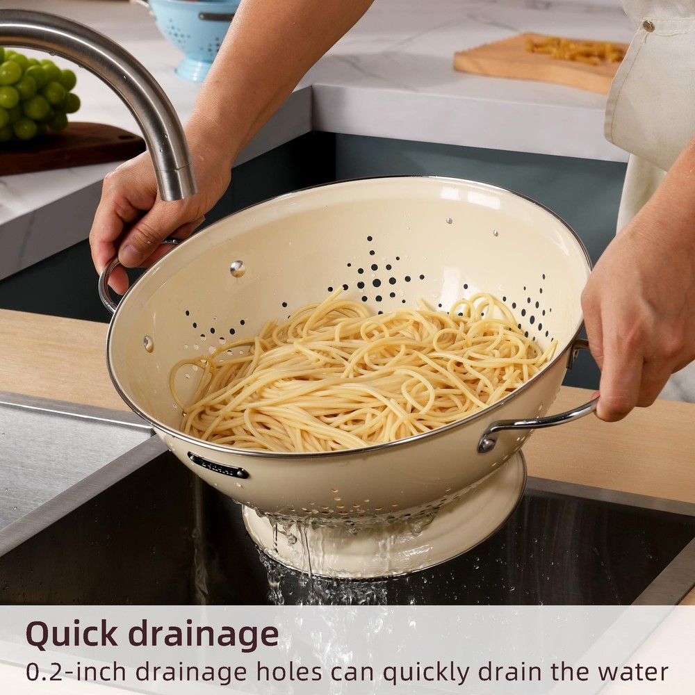 Metal Colander 2 Pack, Strainer Bowel with Handles 2Qt & 6Qt Coated Solid Rin...