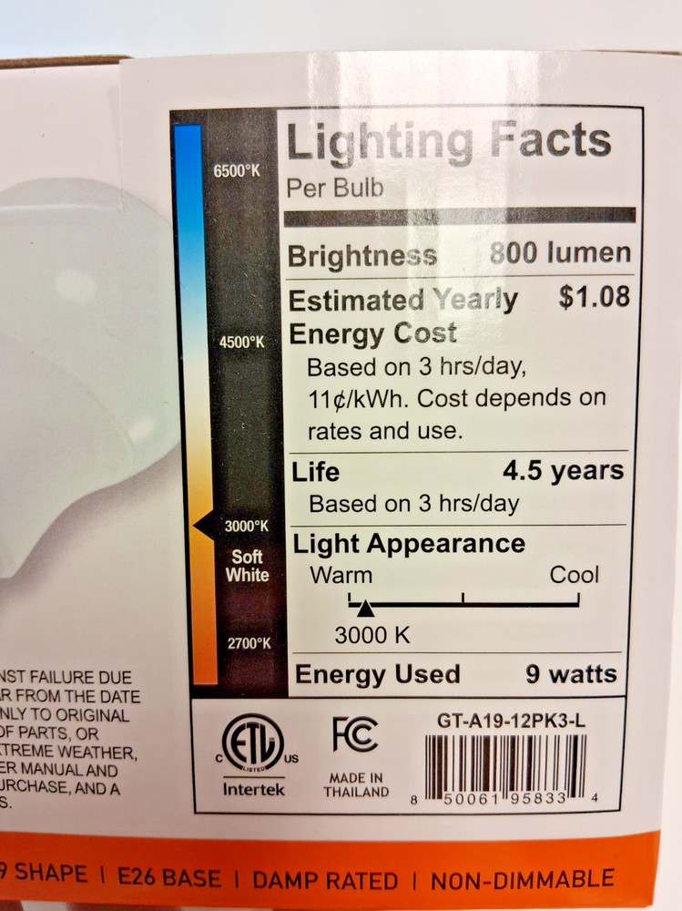 12-Pack 60 Watt Replacement GT-LITE Electric 3000K Soft White LED 9W E26 Base