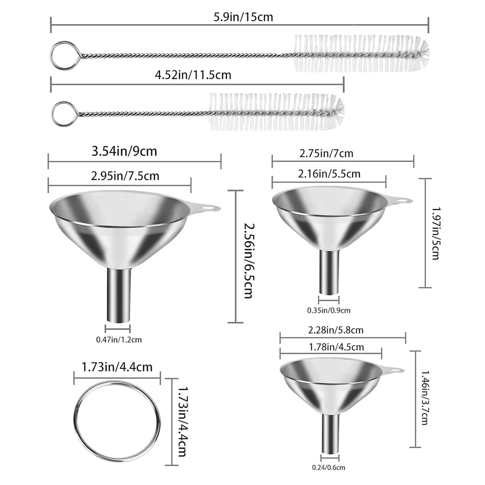6 Pcs Stainless Steel Mini Funnels for Kitchen use. Large Tiny Small Silver