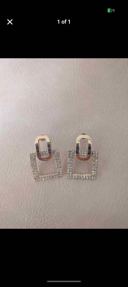 Rhinestone and Gold Tone Square Dangle Earrings