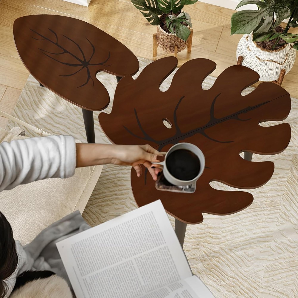 Compact Modern Nesting Tables with Monstera Leaf Design - Perfect for Any Room