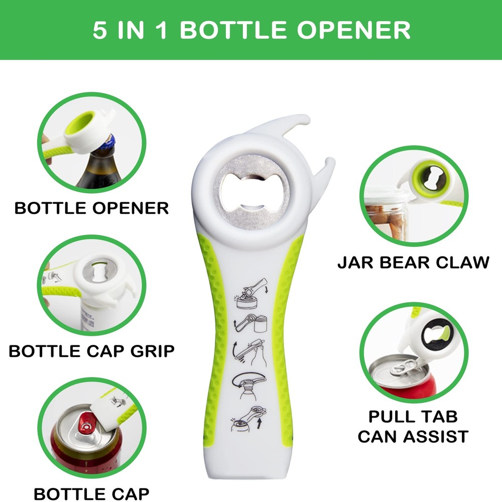 Jar Opener for Weak Hands, Seniors with Arthritis, 5 in 1 Multi Function Bott...