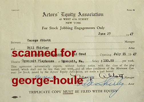 BILL SHIRLEY - GEORGE ABBOTT - DOCUMENT - SIGNED - 1947 - DISNEY - PULITZER