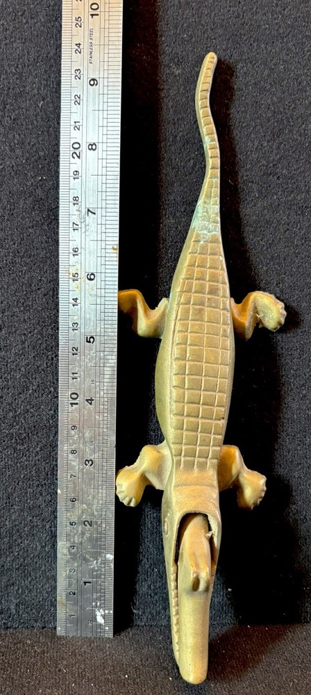 Vintage Solid Brass Alligator / Crocodile Nutcracker & Figurine, Mid Century