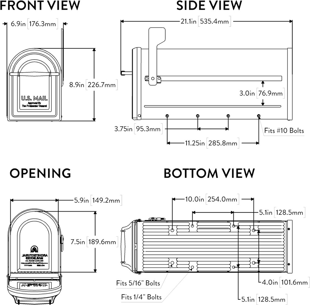 Chadwick Galvanized Steel Post Mount Mailbox, 8950B-10, Black, Medium Capacity