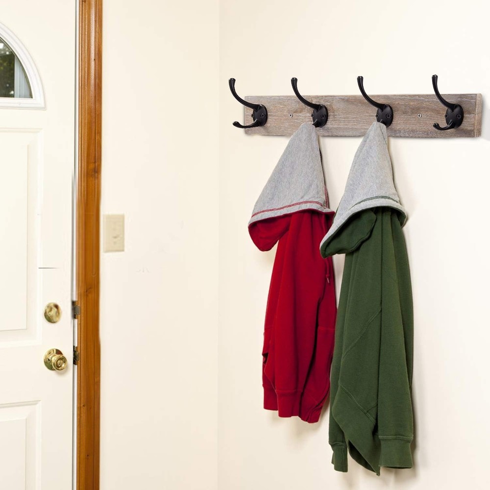 Rustic Wall-Mounted Coat Rack with 4 Hooks - Stylish Pinewood Organizer