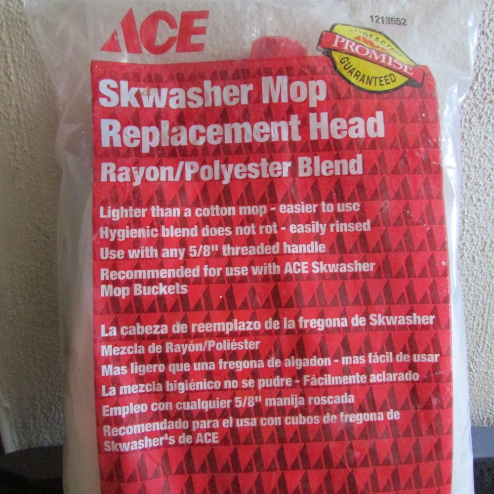 *** NOS, 2002 Ace Skwasher Mop Replacement Head. 5/8" Threaded Handle.***