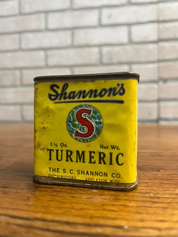 Vintage S.C. Shannon Co. Appleton Wis Tumeric Spice Tin Kitchen Decor