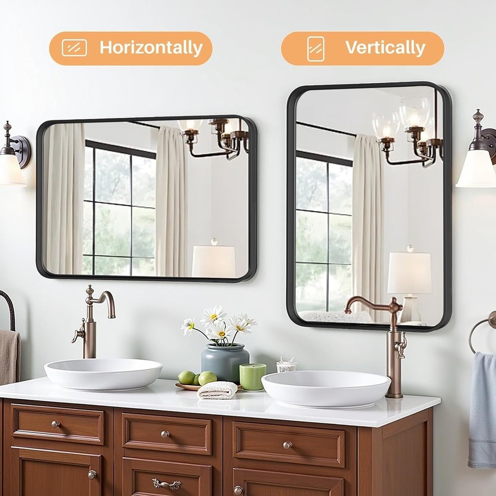 Bathroom Mirror for Wall, 30x22 Inch Rectangle Mirror, Matte Black Metal Fram...