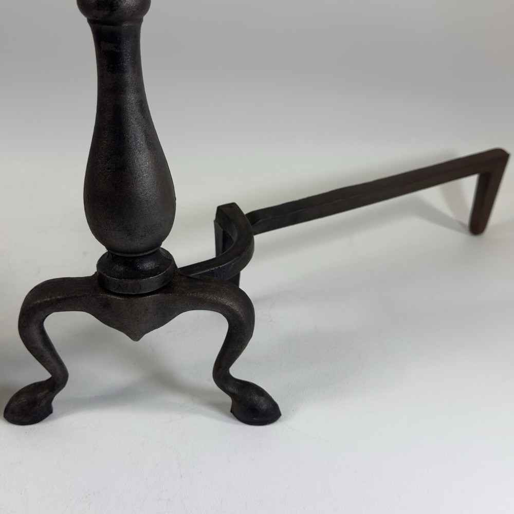 Vintage Brass & Iron Fireplace Andirons Firedogs Pair Traditional Hearth