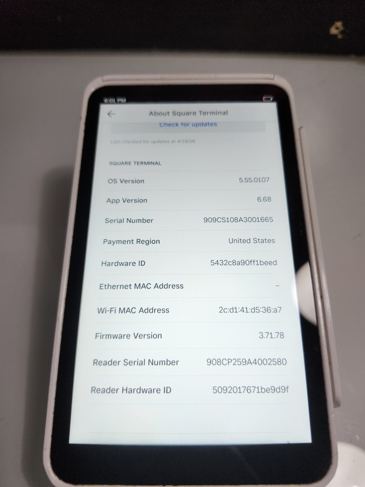 Square Terminal POS Credit Card Terminal Reader White